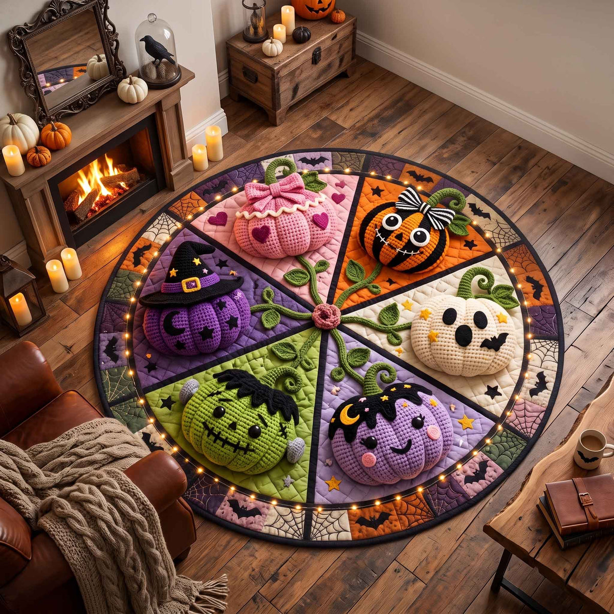 Spooky Crochet Round Mat Rug - Nature Design | Nature Round Rug - washable non-slip printed rug