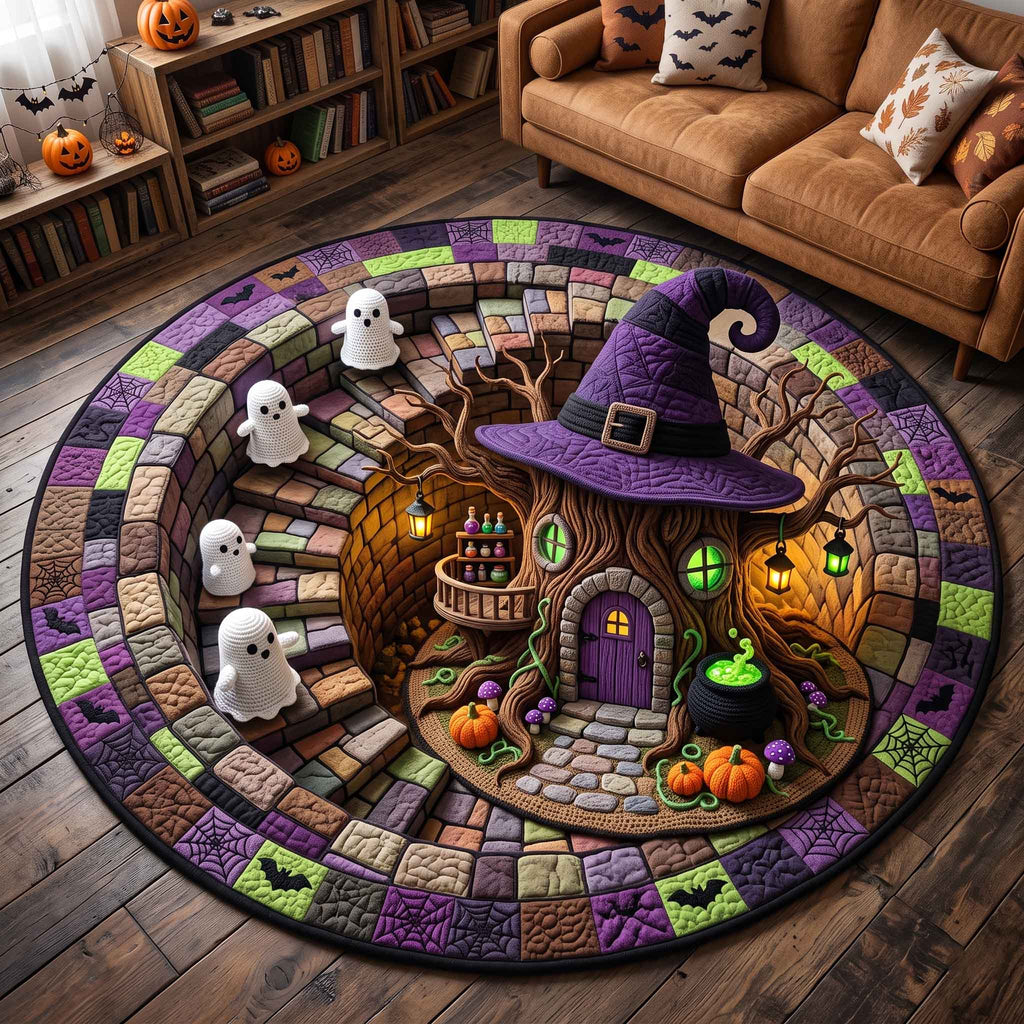 Spooky Crochet Round Mat Rug - Nature Design | Nature Round Area Rug - washable non-slip printed rug