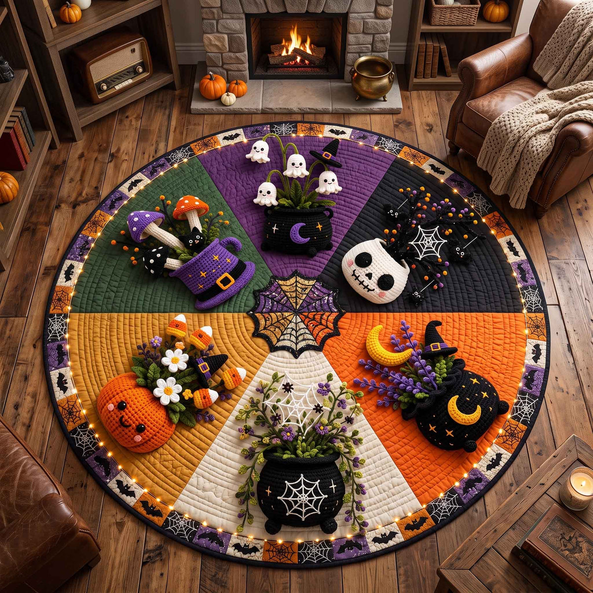 Spooky Crochet Round Mat Rug - Nature Design | Nature Round Carpet - washable non-slip printed rug