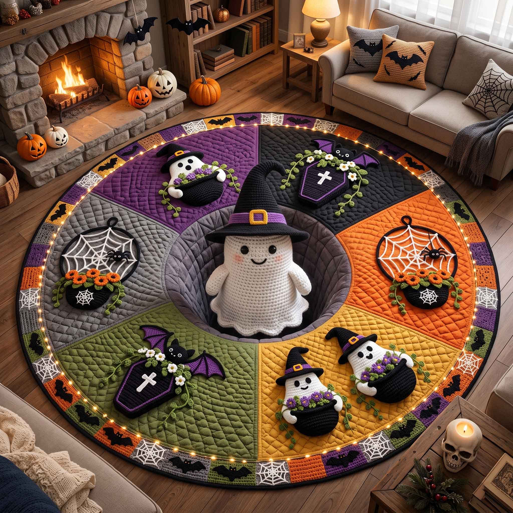 Spooky Crochet Round Mat Rug - Nature Design | Nature Round Bedroom Rug - washable non-slip printed rug