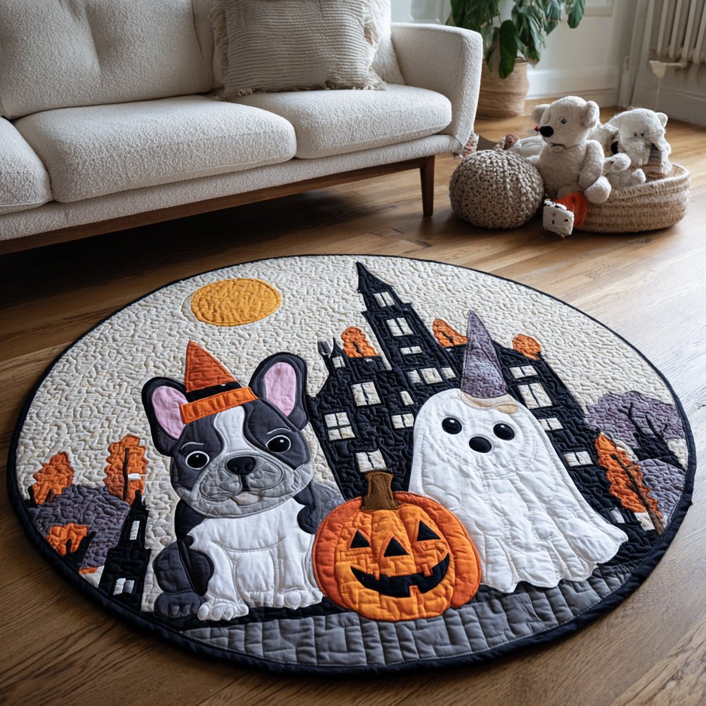 Spooky French Bulldog Halloween Round Mat Rug - washable non-slip printed rug