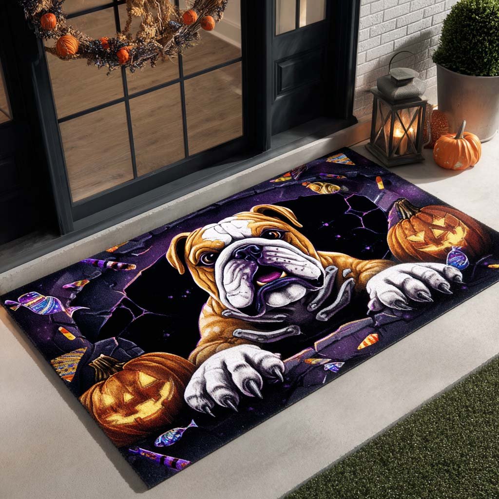 Spooky Gate Bulldog Doormat - Seasonal Holiday Design | Printed Welcome Doormat