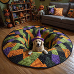 Spooky Golden Halloween Round Mat Rug - washable non-slip printed rug
