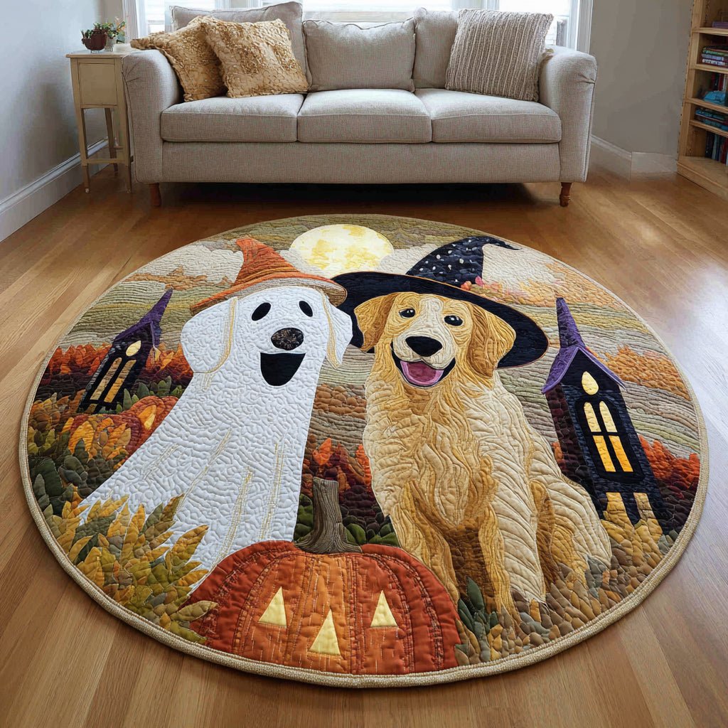 Spooky Golden Retriever Halloween Round Mat Rug - washable non-slip printed rug