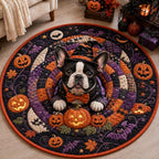 Spooky Halloween Bulldog Round Mat Rug - Seasonal Design | Festive Home Decor - washable non-slip printed rug