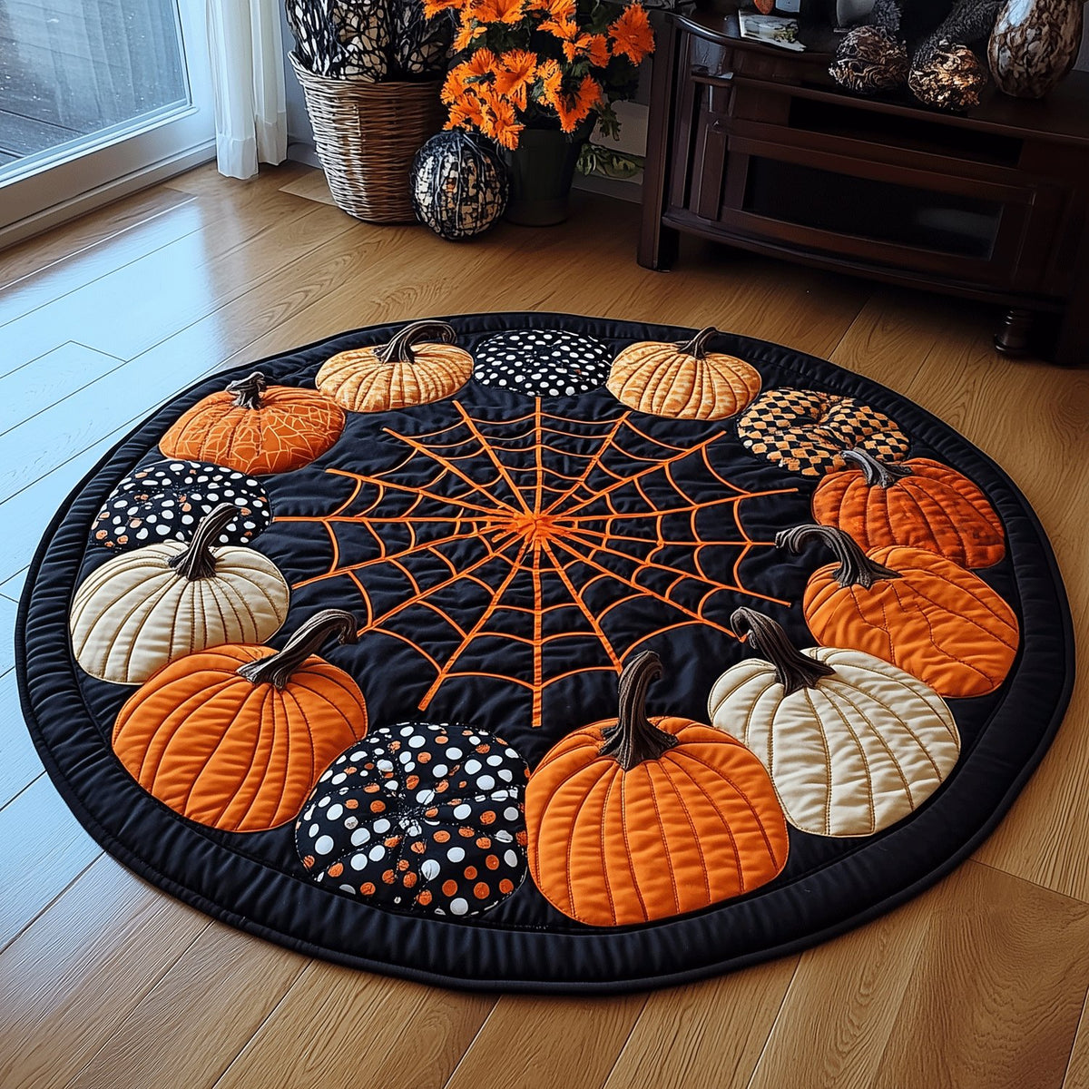 Spooky Harvest Halloween Round Mat Rug - washable non-slip printed rug