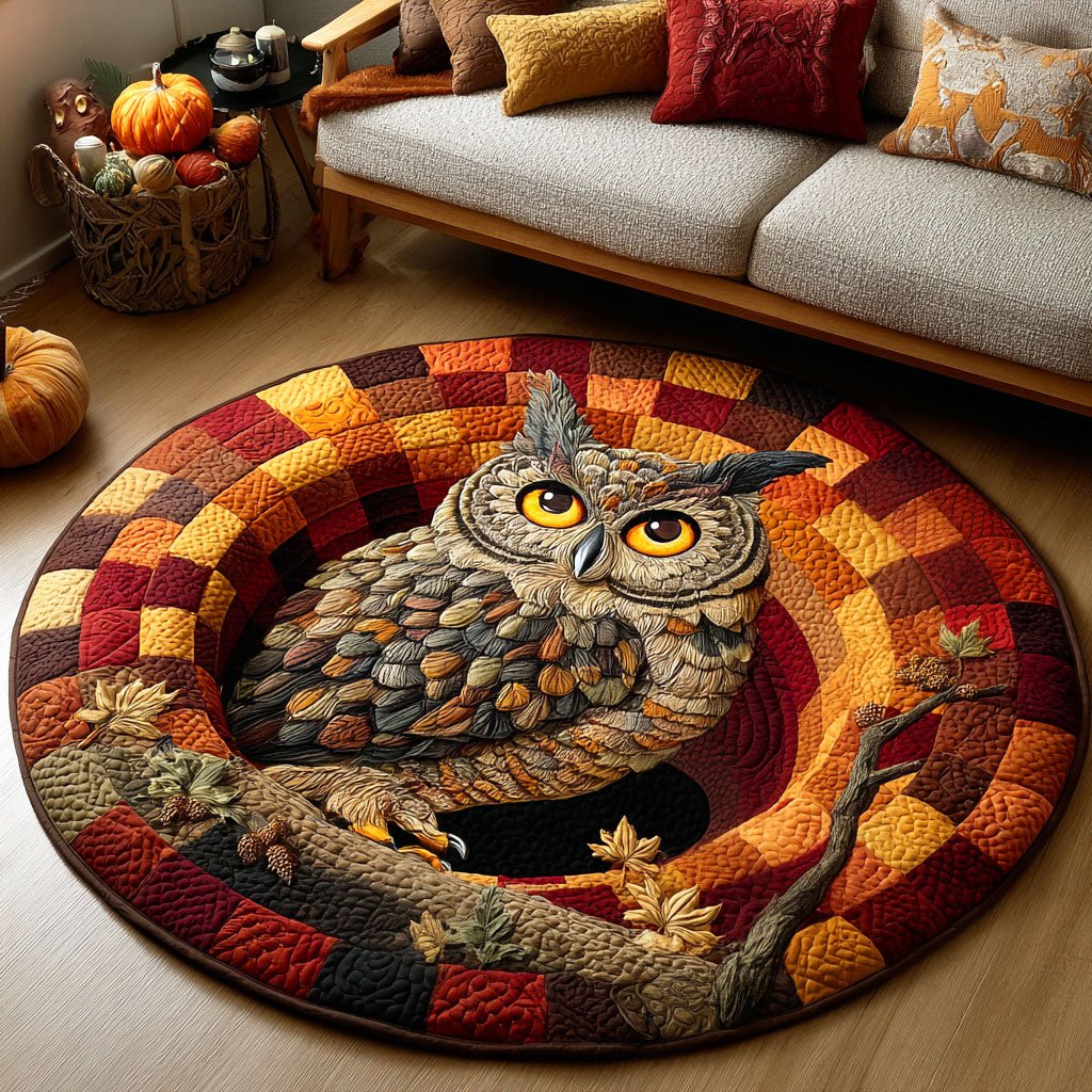 Spooky Owl Halloween Round Mat Rug - washable non-slip printed rug