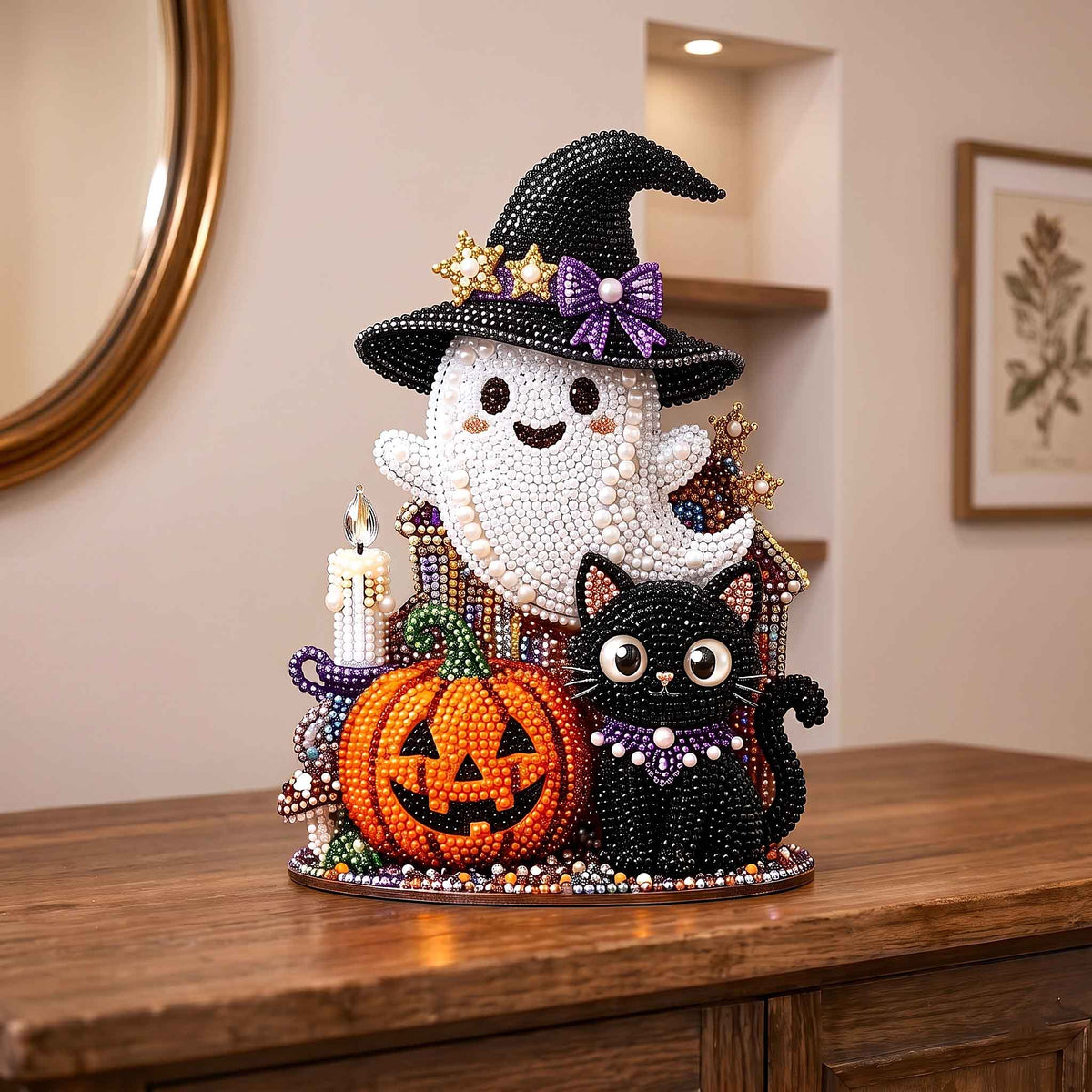 Spooky Pearl Glow wooden block, laser-cut 3-layer wood