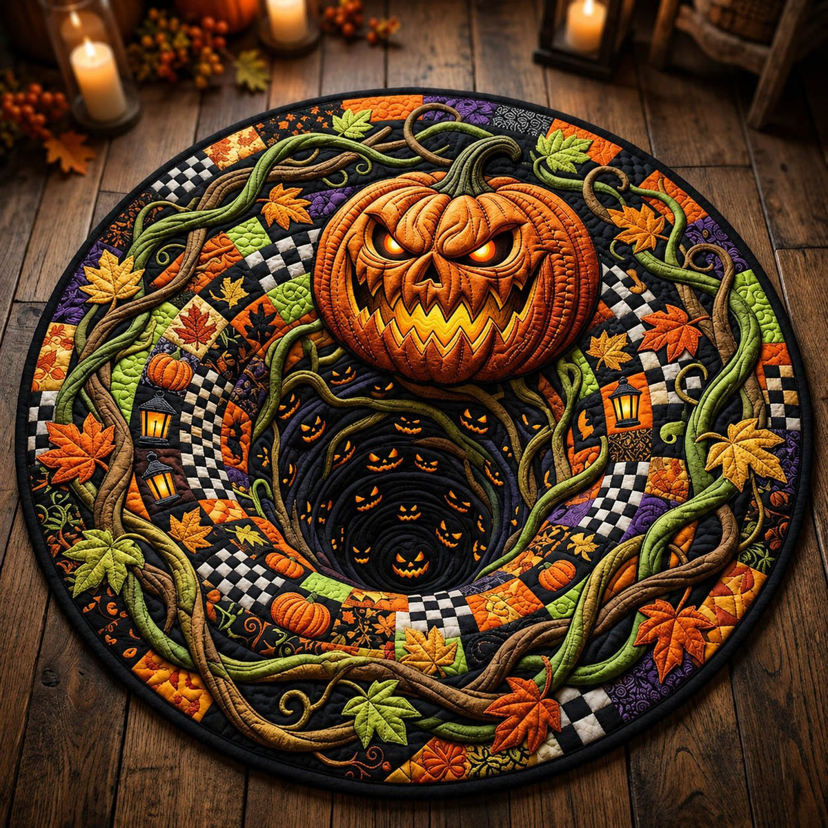 Spooky Pumpkin Monster Halloween Round Mat Rug - washable non-slip printed rug