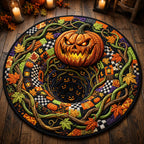 Spooky Pumpkin Monster Halloween Round Mat Rug - washable non-slip printed rug