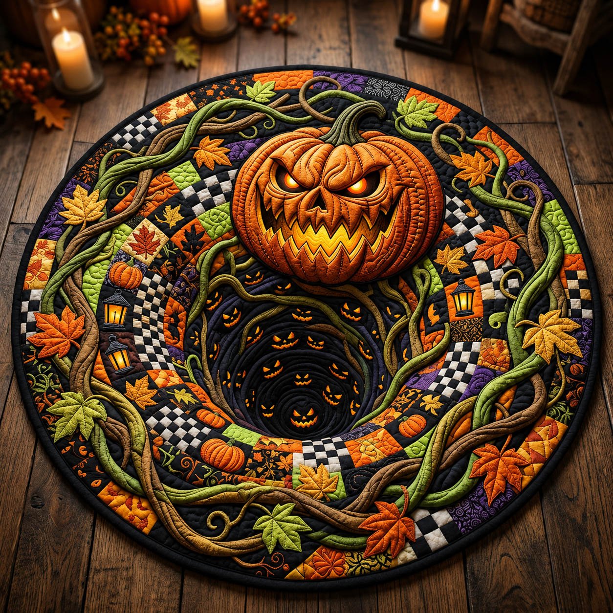 Spooky Pumpkin Monster Round Mat Rug - Nature Design | Serene Home Decor