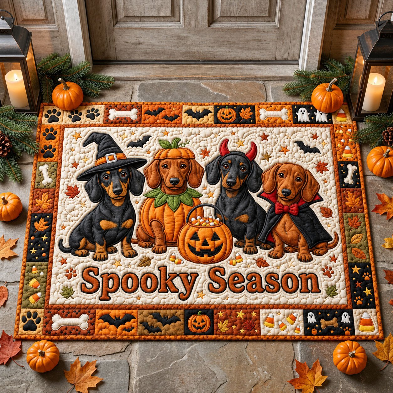 Spooky Season Dachshund Doormat - Seasonal Holiday Design | Printed Welcome Doormat