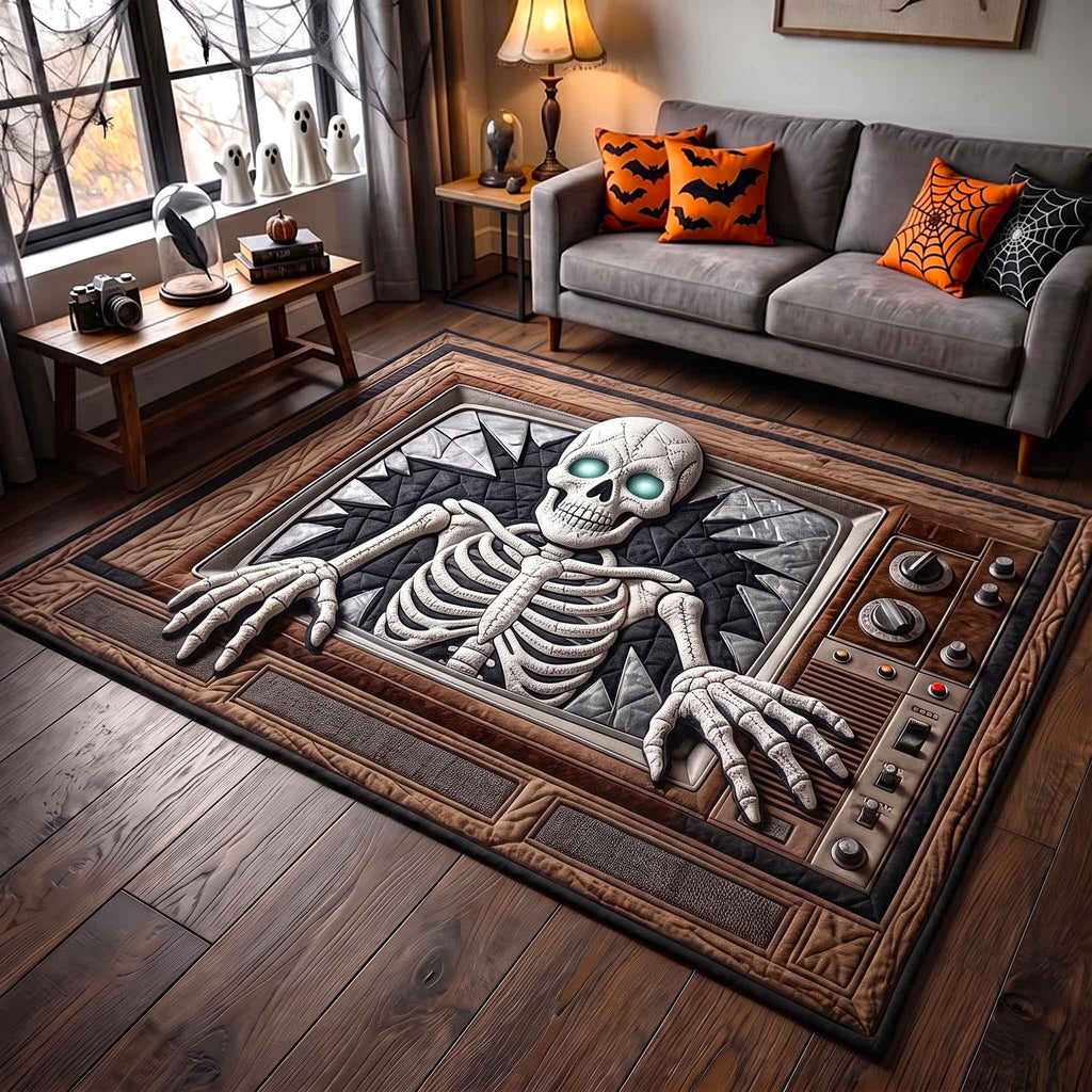 Spooky Skeleton area rug in a living room