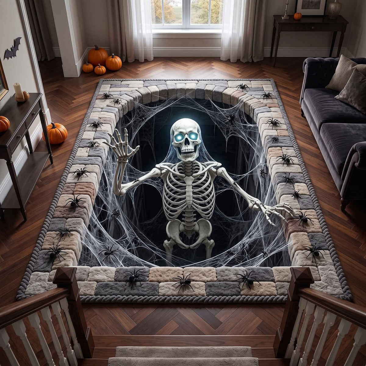 Spooky Skeleton area rug in a living room