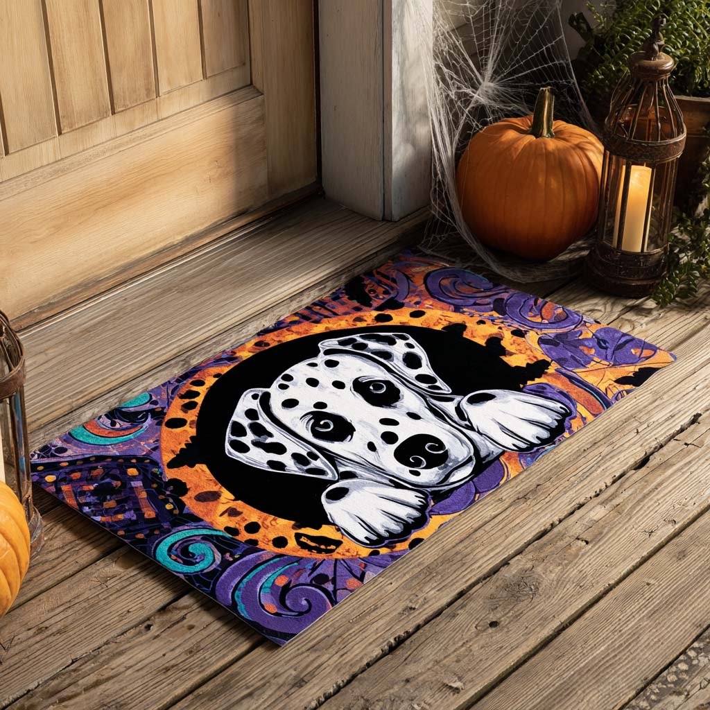 Spooky Swirl Dalmatian Doormat - Seasonal Holiday Design | Printed Welcome Doormat