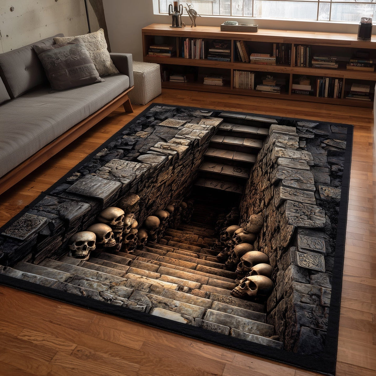 Spooky Tunnel area rug in a living room