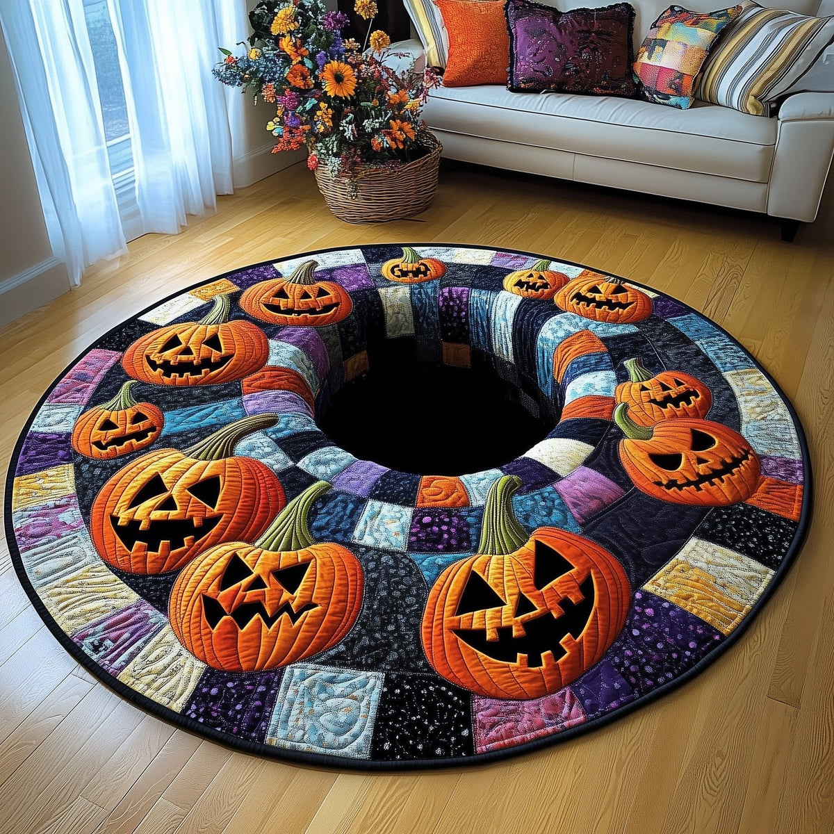 Spooky Vibes Halloween Round Mat Rug - washable non-slip printed rug