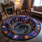Spooky Village Halloween Round Mat Rug - washable non-slip printed rug