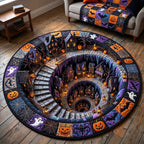 Spooky Village Halloween Round Mat Rug - washable non-slip printed rug