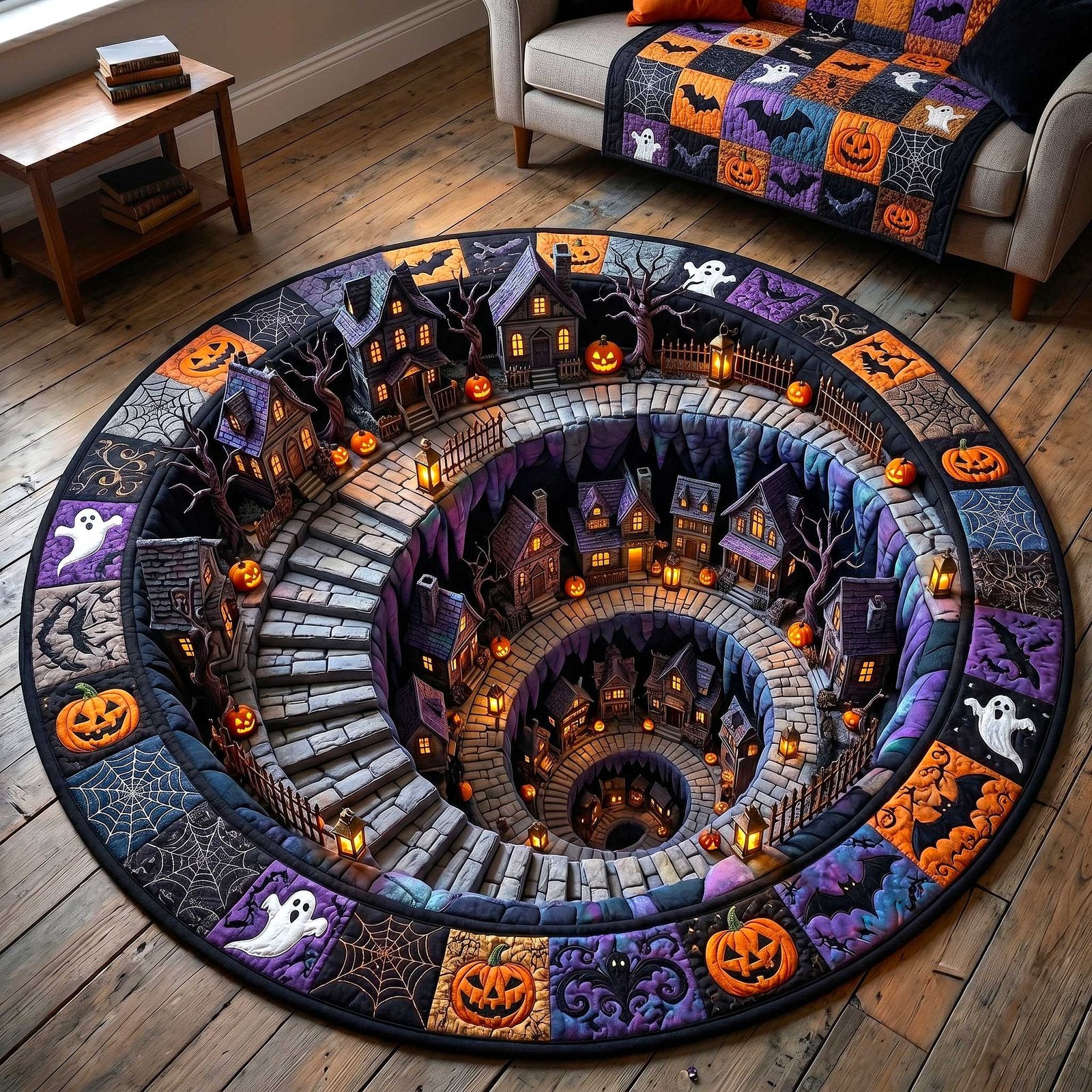 Spooky Village Round Mat Rug - Nature Design | Serene Home Decor
