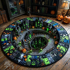 Spooky Village Halloween Round Mat Rug - washable non-slip printed rug