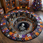 Spooky Village Halloween Round Mat Rug - washable non-slip printed rug