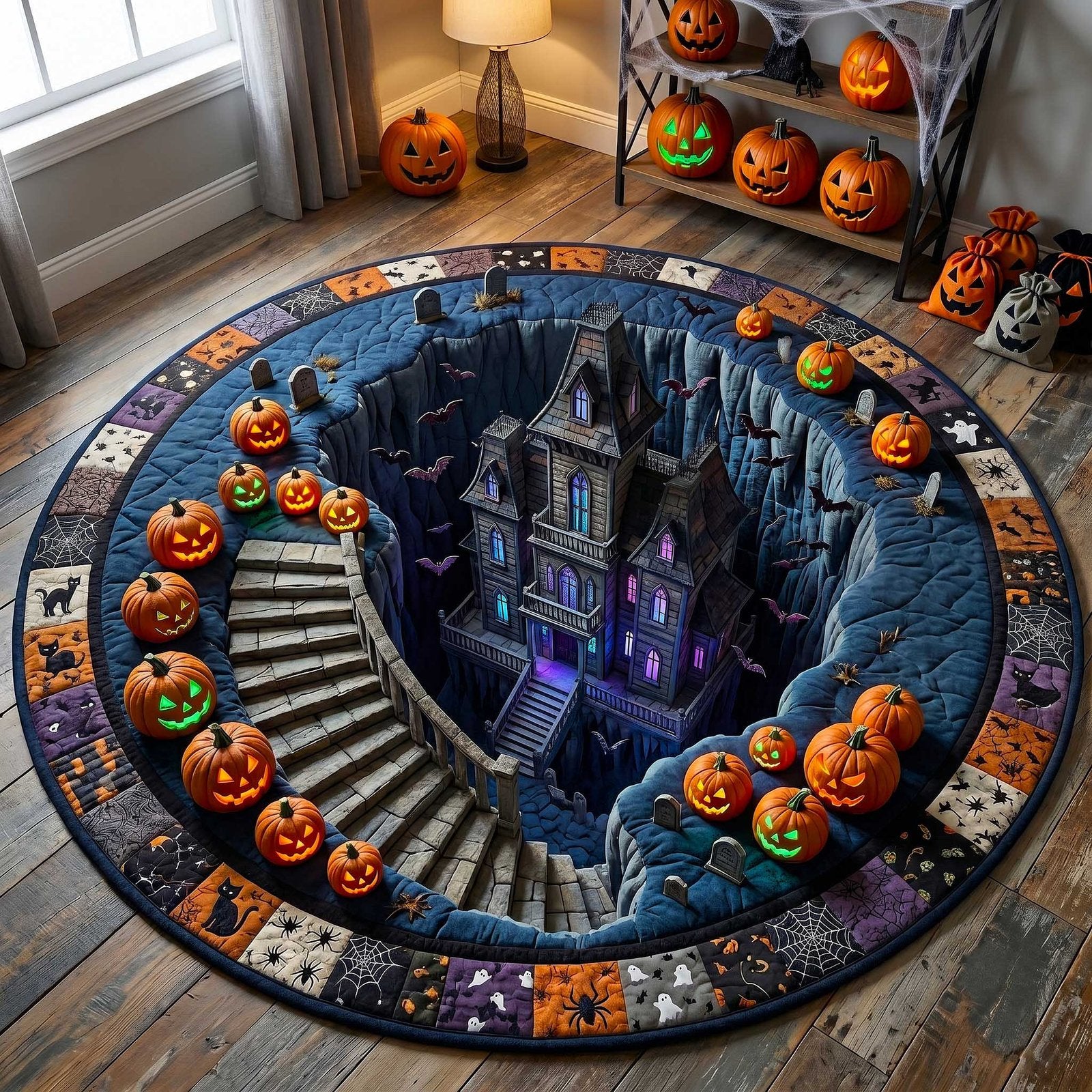 Spooky Village Round Mat Rug - Nature Design | Serene Home Decor