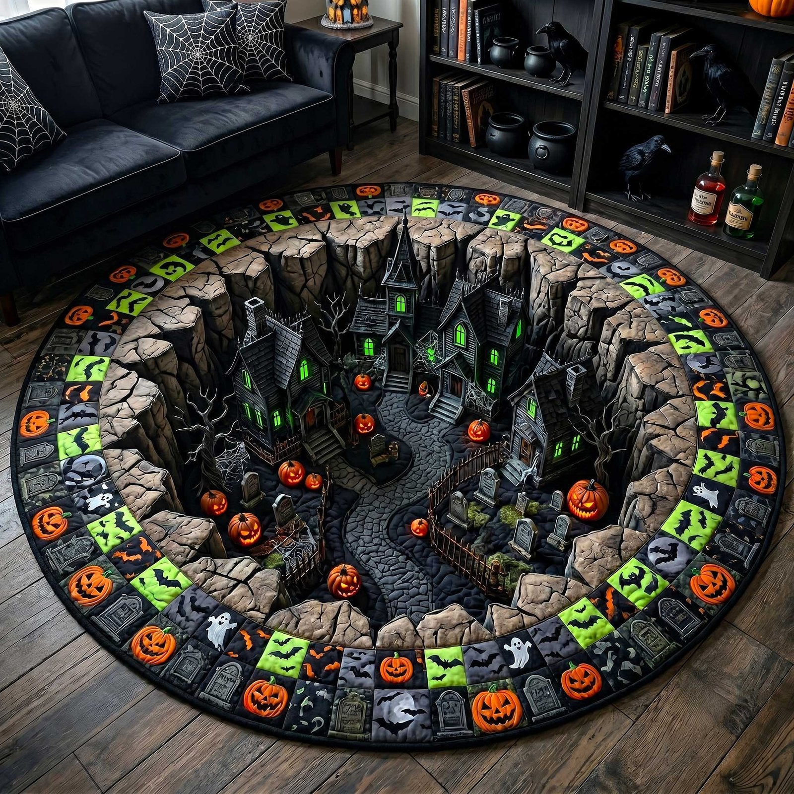 Spooky Village Round Mat Rug - Nature Design | Serene Home Decor