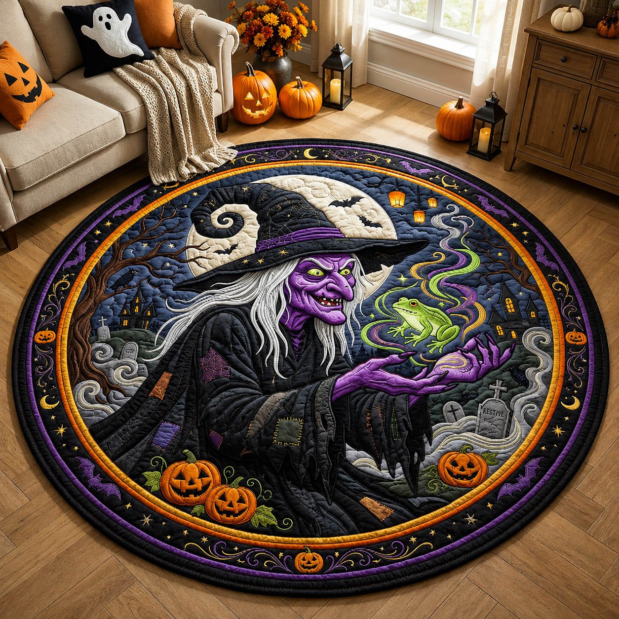 Spooky Witch Round Mat Rug - Nature Design | Serene Home Decor