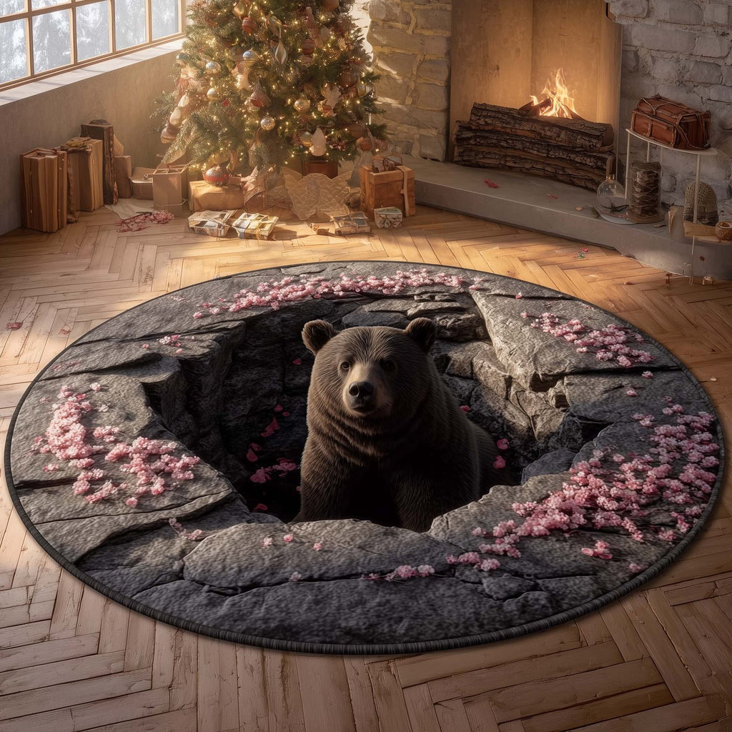 Spring Bear Round Mat Rug - Cute Pet Design | Animal Printed Home Decor