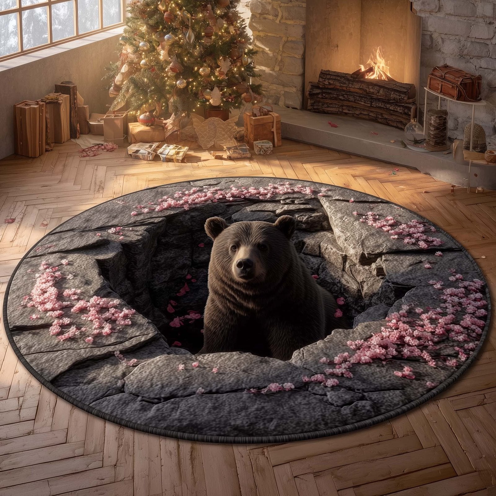 Spring Bear Round Mat Rug - Cute Pet Design | Animal Printed Home Decor