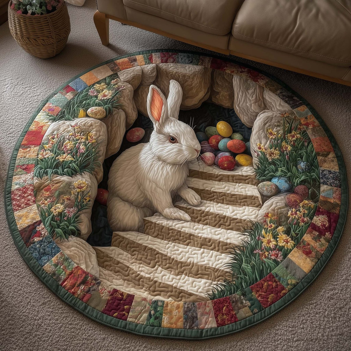 Spring Blessing Round Mat Rug - washable non-slip printed rug