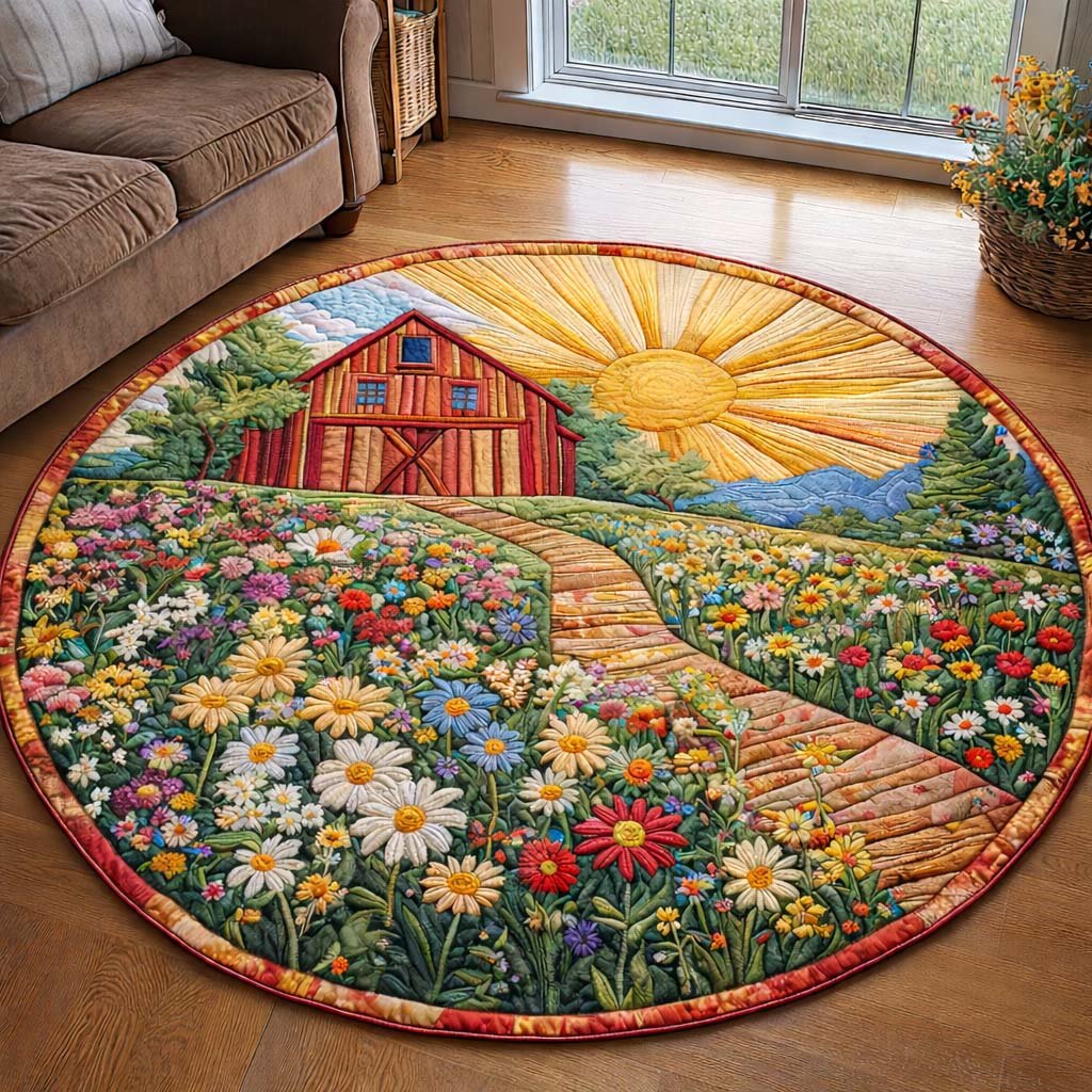 Spring Bloom Round Mat Rug - washable non-slip printed rug