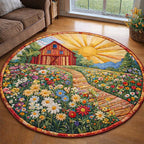 Spring Bloom Round Mat Rug - washable non-slip printed rug