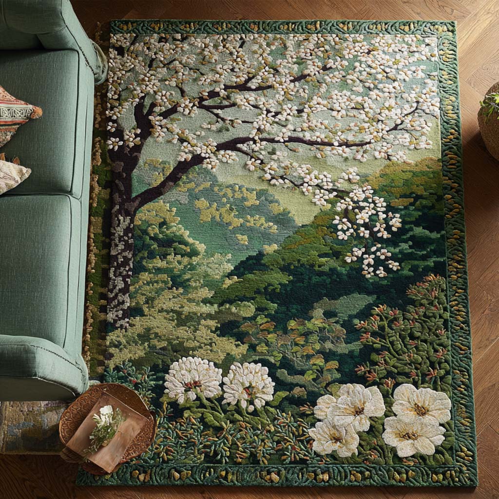 Spring Blossom area rug in a living room