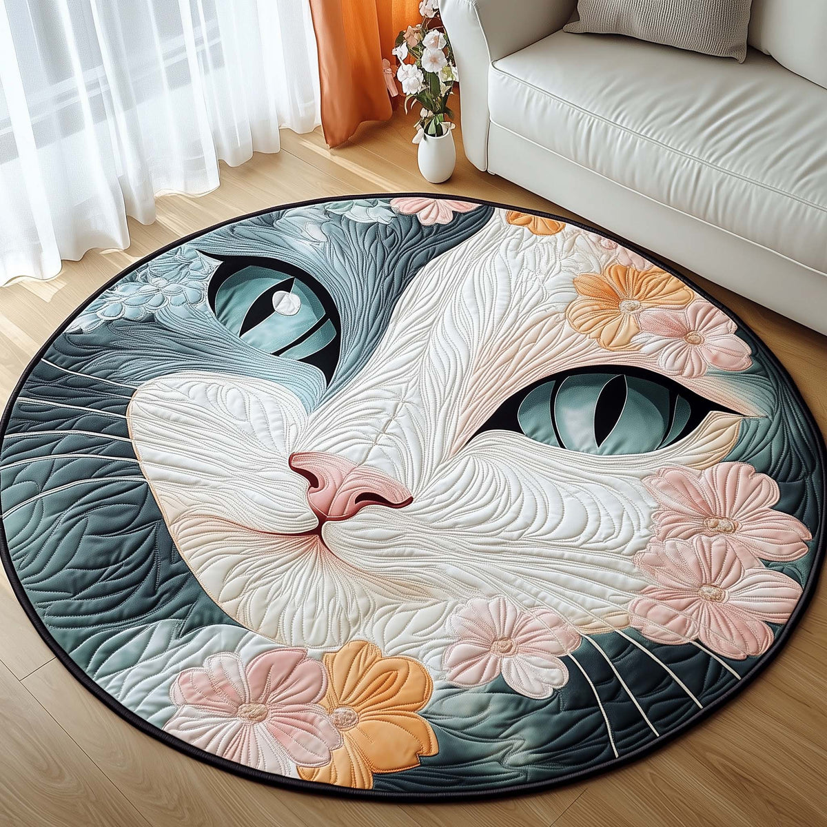 Spring Blossom Cat Round Mat Rug