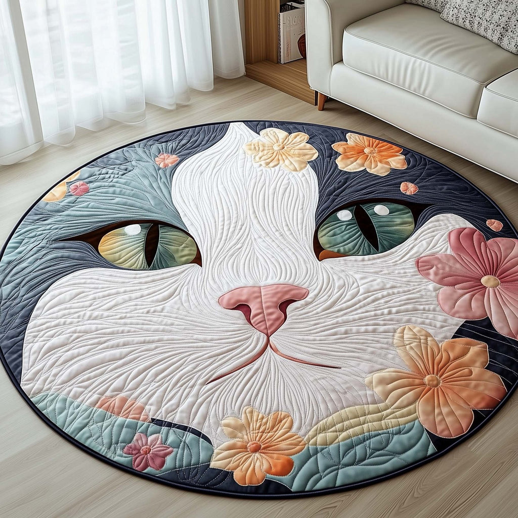 Spring Blossom Cat Round Mat Rug - Cute Pet Design | Animal Printed Home Decor