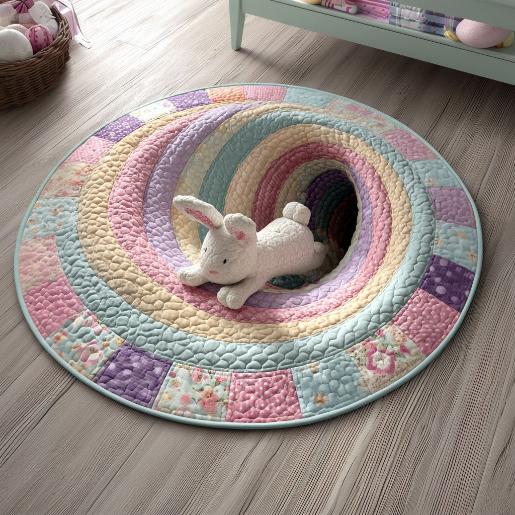Spring Bunny Escape Round Mat Rug - washable non-slip printed rug