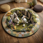 Spring Bunny Round Mat Rug - washable non-slip printed rug