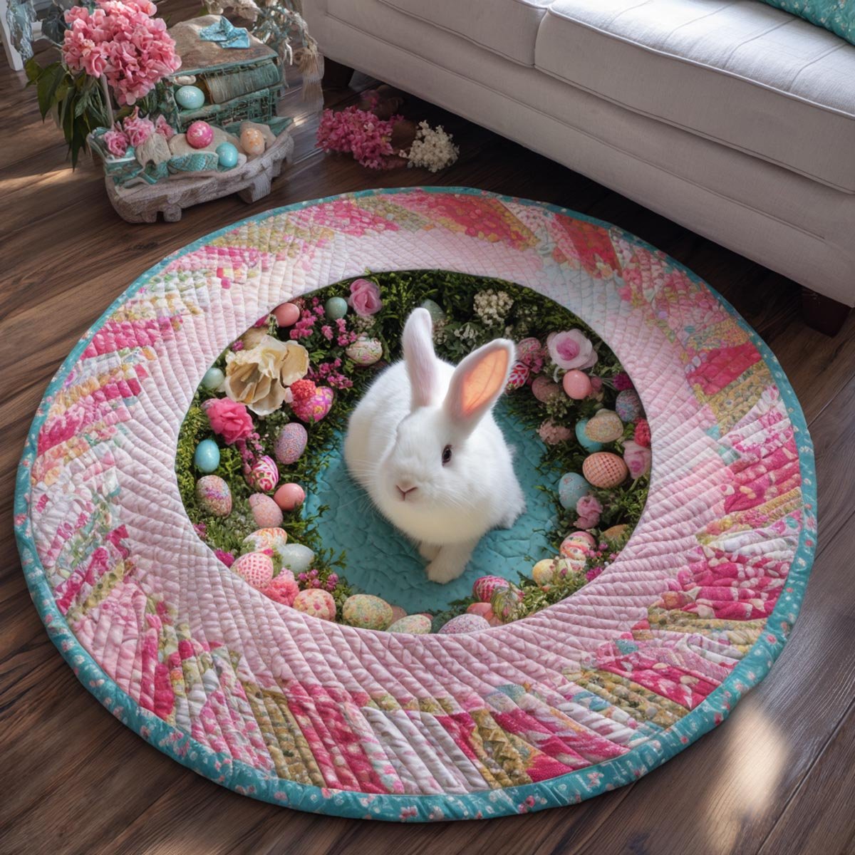 Spring Bunny Round Mat Rug - Nature Design | Serene Home Decor