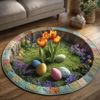 Spring Circle Round Mat Rug - washable non-slip printed rug