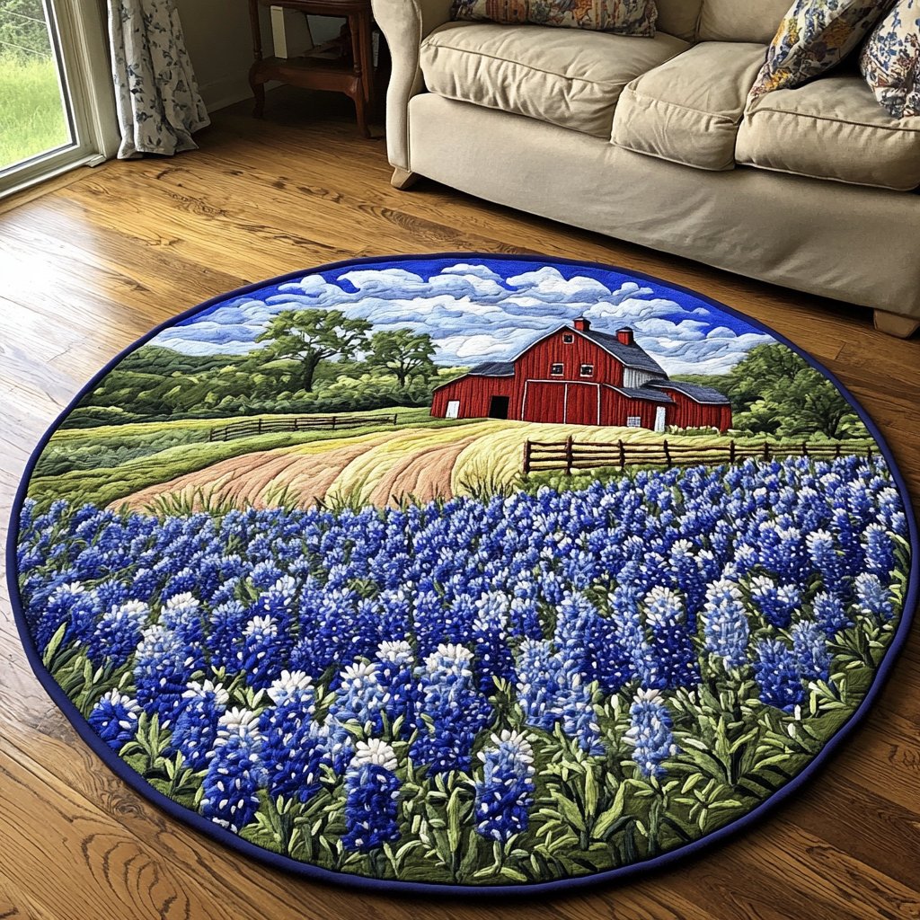 Spring Fields Round Mat Rug - washable non-slip printed rug