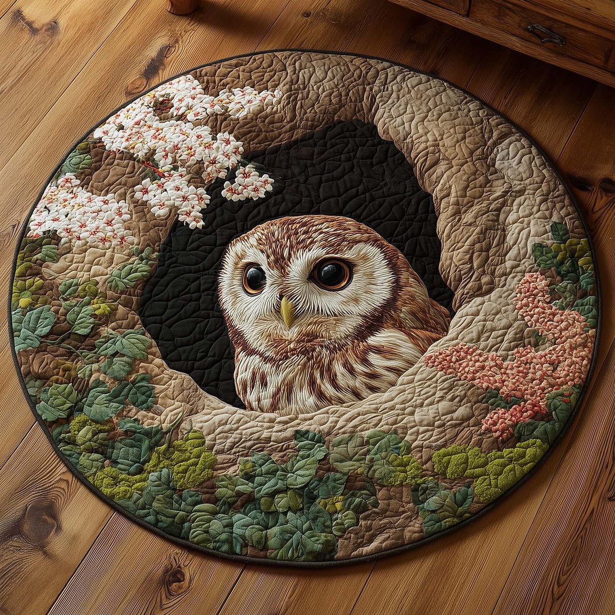 Spring Forest Owl Round Mat Rug - Cute Pet Design | Animal Printed Home Decor