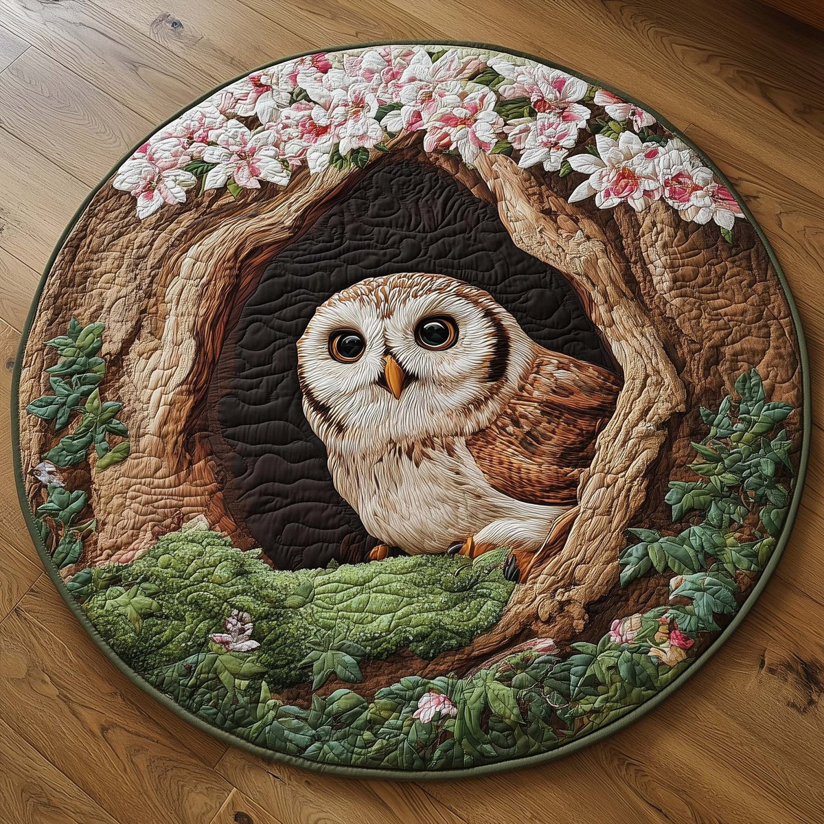 Spring Forest Owl Round Mat Rug - washable non-slip printed rug