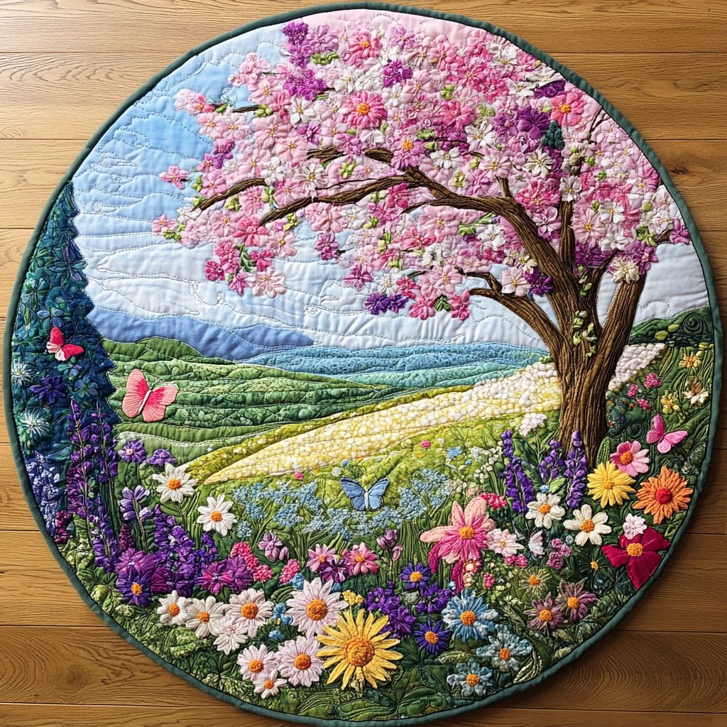 Spring Harmony Round Mat Rug - washable non-slip printed rug