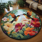 Spring Hummingbird Round Mat Rug - washable non-slip printed rug