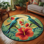 Spring Hummingbird (Design 5) Round Mat Rug - washable non-slip printed rug