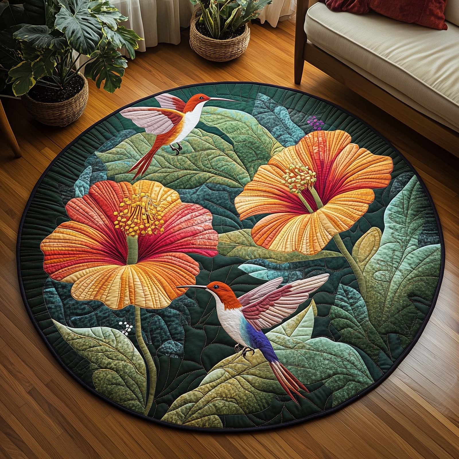 Spring Hummingbird Round Mat Rug - Nature Design | Serene Home Decor