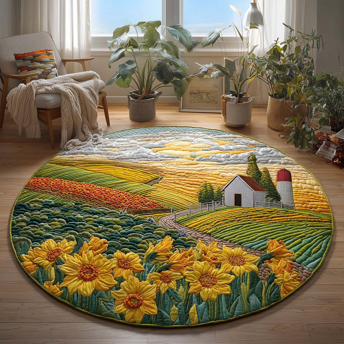 Spring Landscape Round Mat Rug - washable non-slip printed rug