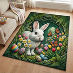 Spring Rabbit area rug in a living room